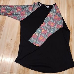 LulaRoe Randy shirt. Solid black body with "faded" flowers and design on sleeves